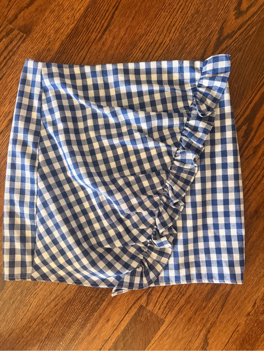 The Impeccable Pig Blue and White Gingham Ruffle Mini Skirt
